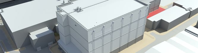 An architectural rendering of the MareNostrum 5 data center, created by PROICERE using OpenBuildings Designer to coordinate a complex, multidisciplinary design.