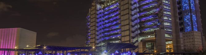 The headquarters of Empresas Públicas de Medellín (EPM) at night, the utility that undertook a major project to modernize the wastewater network in the Aburrá Valley.