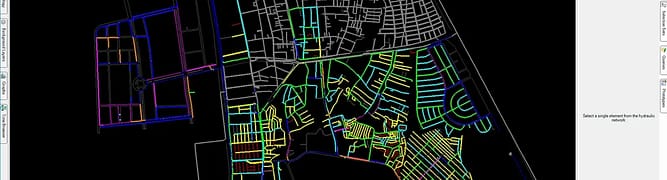 A screenshot of Bentley's WaterGEMS software, illustrating a hydraulic model of the Maynilad water distribution network.