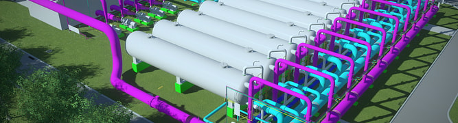 A 3D digital model of the Wanhua Chemical seawater desalination and water reuse plant, designed by Beijing Shougang International Engineering Technology (BSIET).