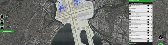 A map of Sydney Airport showing the airport layout and a user interface that allows staff to view and manage all above-ground and below-ground assets.