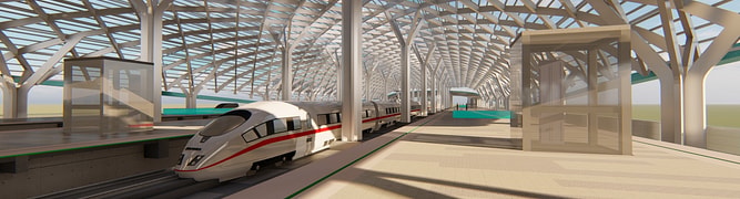 A digital rendering of the Halim Station, showcasing the intricate roof made of over 10,000 steel pipe elements designed and analyzed by WIKA in a digital environment.
