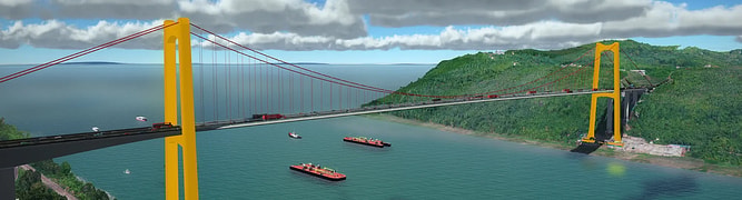 A visualization from the comprehensive 3D BIM model of the Wufengshan Changjiang Bridge, created by the design institute to manage the complex engineering of this dual-use, long-span suspension bridge.