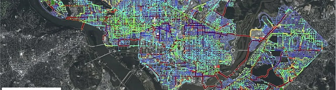 A digital twin of the Washington, D.C. water network with pipes color-coded by hydraulic data