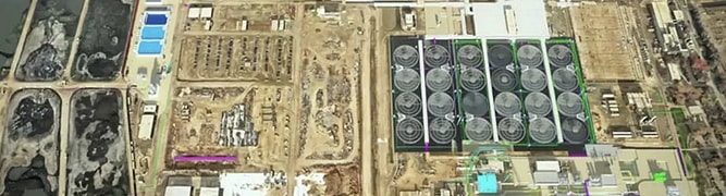 Aerial view of the large-scale EchoWater wastewater treatment plant during construction