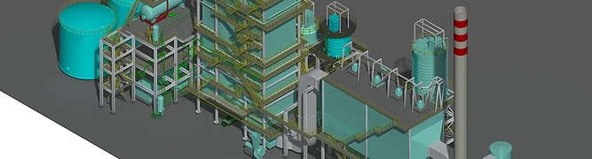 The detailed digital twin of a waste heat boiler facility, created using Bentley applications to plan a complex retrofit and avoid on-site clashes with existing infrastructure.