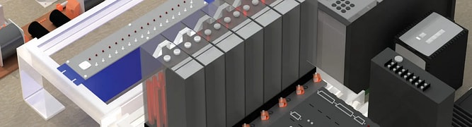 3D model of a complex battery power system, designed and visualized by Hatch Mott MacDonald to ensure proper fit and placement within the limited space of the East Side Access tunnels.