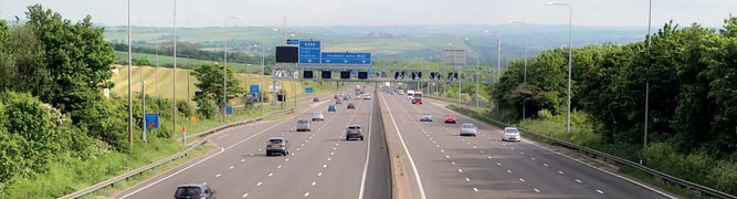 A view of a major motorway, representing the strategic road network managed by Highways England using the Business Collaborator common data environment (BCDE).