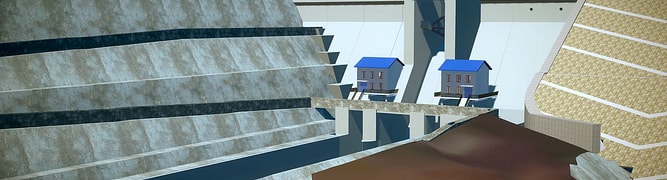 A 3D digital model of the Songlingou Reservoir dam, created by the Liaoning design institute to manage the complex design and construction of this major water conservancy project.