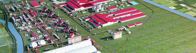 A 3D digital model of the entire Formosa Ha Tinh Steel Corporation plant in Vietnam, one of the world's largest steel plants, designed by MCC Capital Engineering.