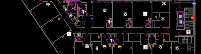 A screenshot of the neARabl mobile app, displaying a 2D digital twin floor plan that construction teams use for AR-powered site navigation.