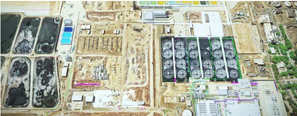 Aerial view of the EchoWater Project, a wastewater treatment facility with large tanks, pools, and buildings on dry terrain&mdash;highlighting its role during the Sacramento drought.