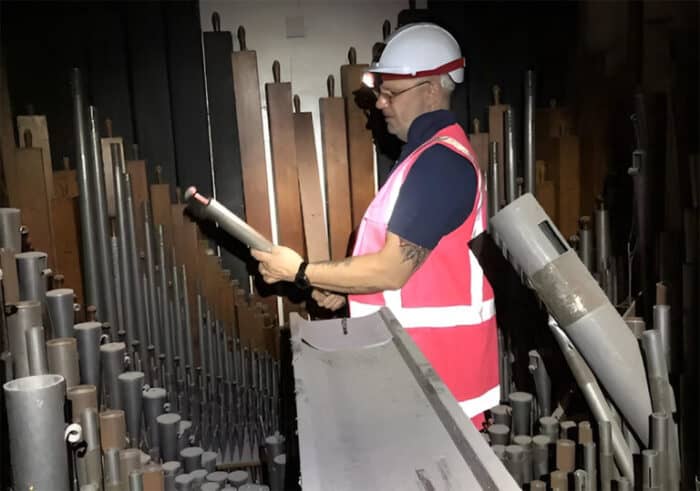 James Atherton from Nicholson & Co. visited the site in March 2023 to support the organ removal by South Island Organ company.