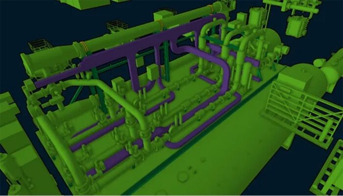 3D-Modell eines industriellen Rohrleitungssystems
