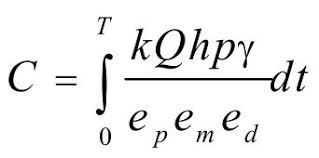 Cost calculation equation for pumping energy