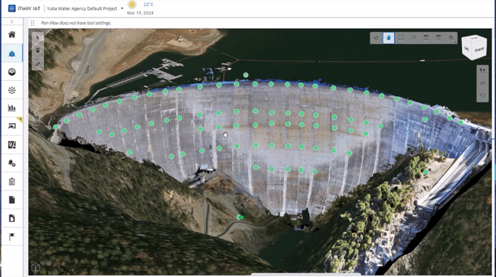 Yuba Water Agency used iTwin IoT to create an evergreen digital twin of the New Bullards Bar Dam.