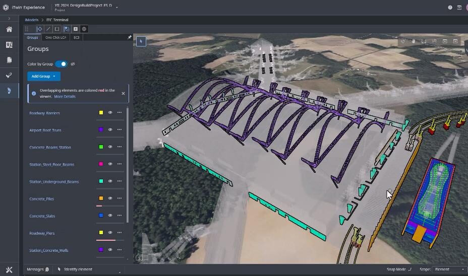 A 3D Example of Bentley’s Carbon Analysis capabilities: Embodied carbon grouping of common components for reporting. (Image courtesy of Bentley Systems)