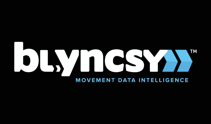 Logo of Blyncsy with the text &lsquo;Movement Data Intelligence&rsquo; in white and blue on a black background