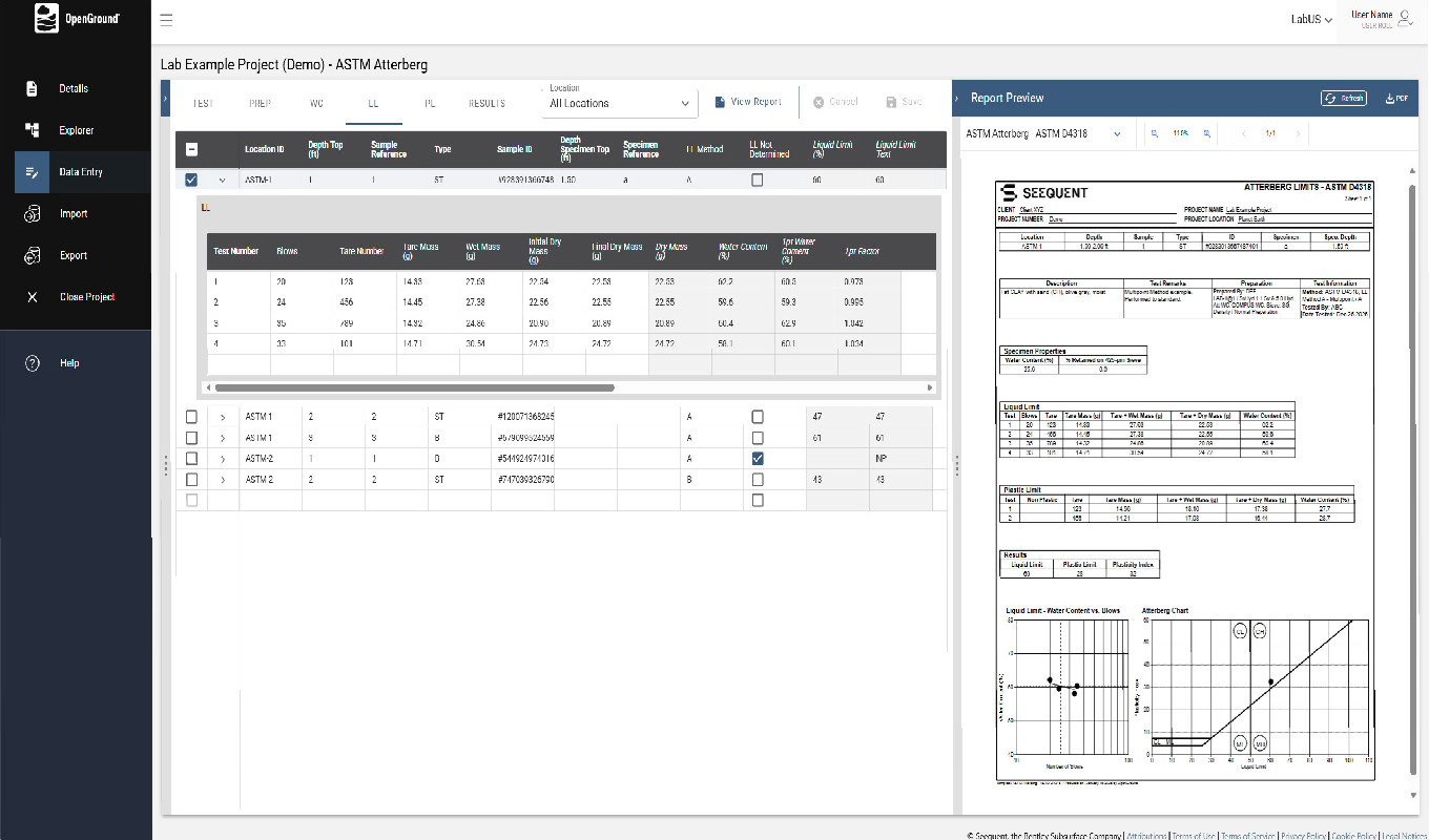 Lab testing workflow capability is now available as part of OpenGround&rsquo;s core offering. Image courtesy of Bentley Systems.