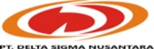 Logotipo de la empresa con diseños <em>swoosh</em> rojos y naranjas y el texto "pt. Delta Sigma Nusantara.".