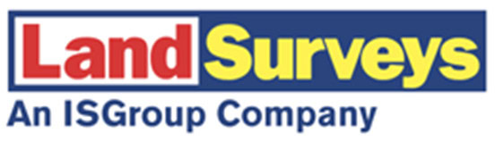 Logo for Land Surveys, an ISGroup company, with "Land" in red text, "Surveys" in yellow text, on a blue background.