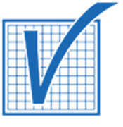 A blue checkmark over a grid of blue squares inside a blue-outlined box.