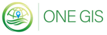 Logo for ONE GIS featuring a stylized globe with a location pin above green waves, alongside the text "ONE GIS" in green font.