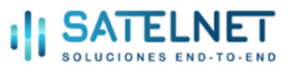 Satelnet logo with vertical blue bars on the left and the text "SATELNET Soluciones End-to-End" on the right.