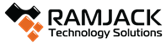 RAMJACK Technology Solutions logo featuring black and orange geometric shapes and the company name in bold black text.