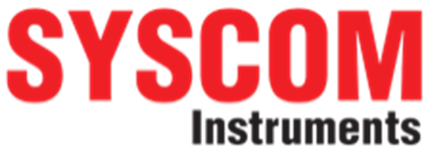 The image displays the "SYSCOM Instruments" logo with "SYSCOM" in large red letters and "Instruments" in smaller black letters underneath.