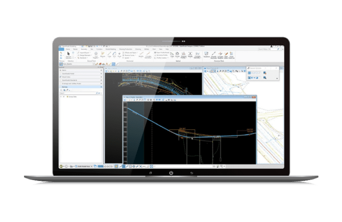 Use recursos de projeto de geometria e alinhamento de coordenadas orientadas a objetos com OpenRoads Designer em um laptop