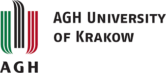 Logo of AGH University of Krakow featuring four vertical stripes in green, black, and red, with the text “AGH University of Krakow” and “AGH” beside and below the stripes.