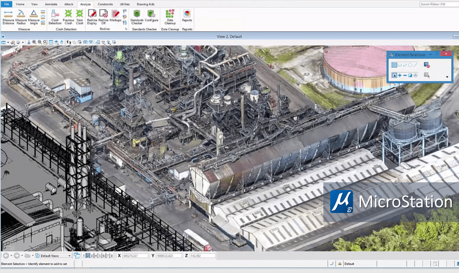 Screenshot of MicroStation software displaying a detailed 3D industrial plant model, with interface tools visible at the top—showcasing techniques used by industry award winners.