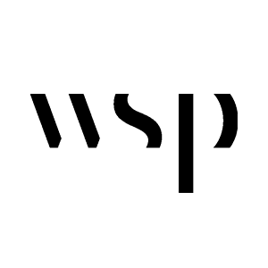 Black text logo displaying "wsp" on a white background.