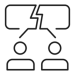 An icon depicting a conflict or disagreement between two people, represented by two figures with speech bubbles that have a jagged line between them, much like navigating communication challenges in an eBook.