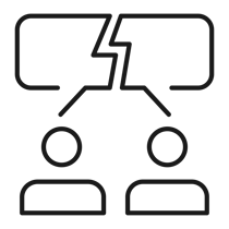 An icon depicting a conflict or disagreement between two people, represented by two figures with speech bubbles that have a jagged line between them, much like navigating communication challenges in an eBook.
