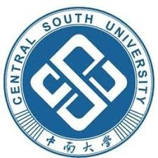 Blue and white circular logo of Central South University with stylized geometric design in the center and Chinese characters at the bottom.
