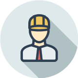 Icon of a person wearing a safety helmet, suggesting a construction worker or engineer in offshore oil & gas projects. The icon features simple, graphic lines with a neutral background.
