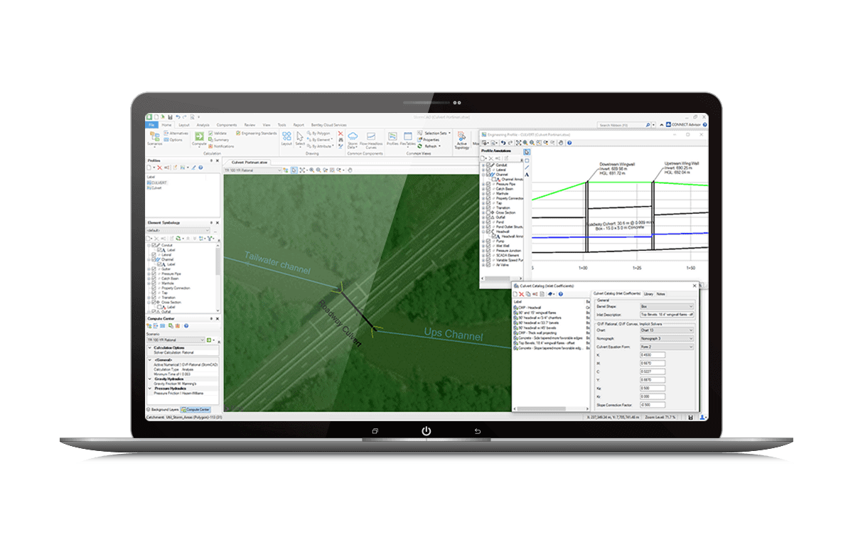 Mockup dello schermo del software OpenFlows StormCAD