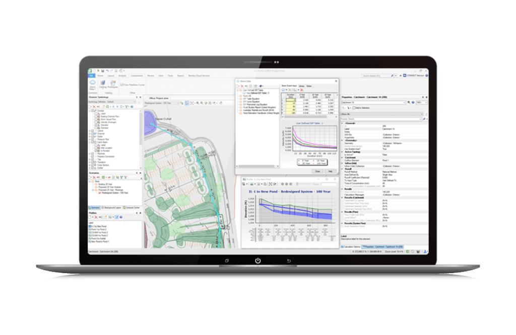 OpenFlows StormCADコンピュータ画面のモックアップ