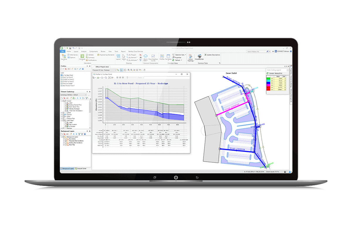 Mockup dello schermo del software OpenFlows StormCAD