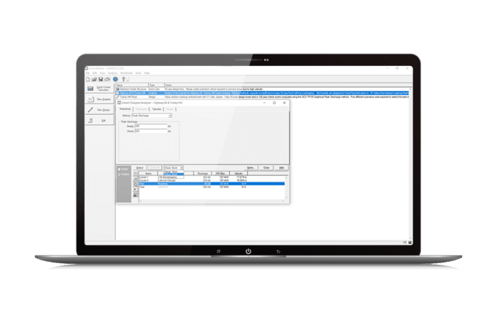 OpenFlows WaterStorm CulvertMaster Computer Software Screen Mockup | Bentley Systems | Infrastructure Engineering Software Company OpenFlows WaterStorm CulvertMaster Computer Software Screen Mockup