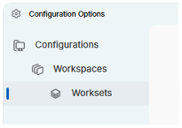 A MicroStation 2026 Users software menu displays three options: Configurations, Workspaces, and Worksets, with Worksets currently highlighted.