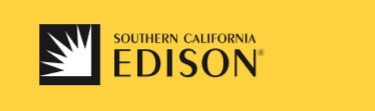 Southern California Edison logo featuring a white stylized sunburst on a black square next to the company name, set on a yellow background—representing one of the leading Electric Utilities in the region.