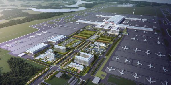 An artist's rendering of an airport.