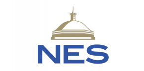 A logo featuring a dome structure in gold and the letters "NES" written below in blue, highlighting the integration of SPIDA technology.