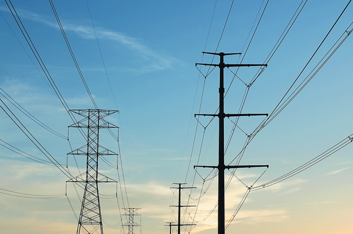 Power lines and transmission towers