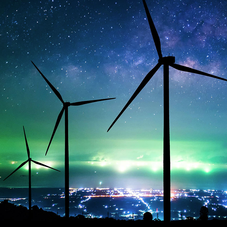 Eco power wind turbines generating electricity