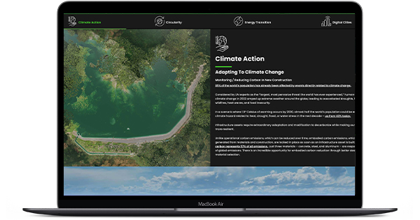 A laptop is showing esdg stories on bentley.com | Bentley Systems | Infrastructure Engineering Software Company A laptop is showing esdg stories on bentley.com