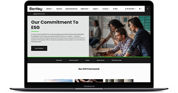 bentley.com 에 ESG 페이지를 표시하는 노트북